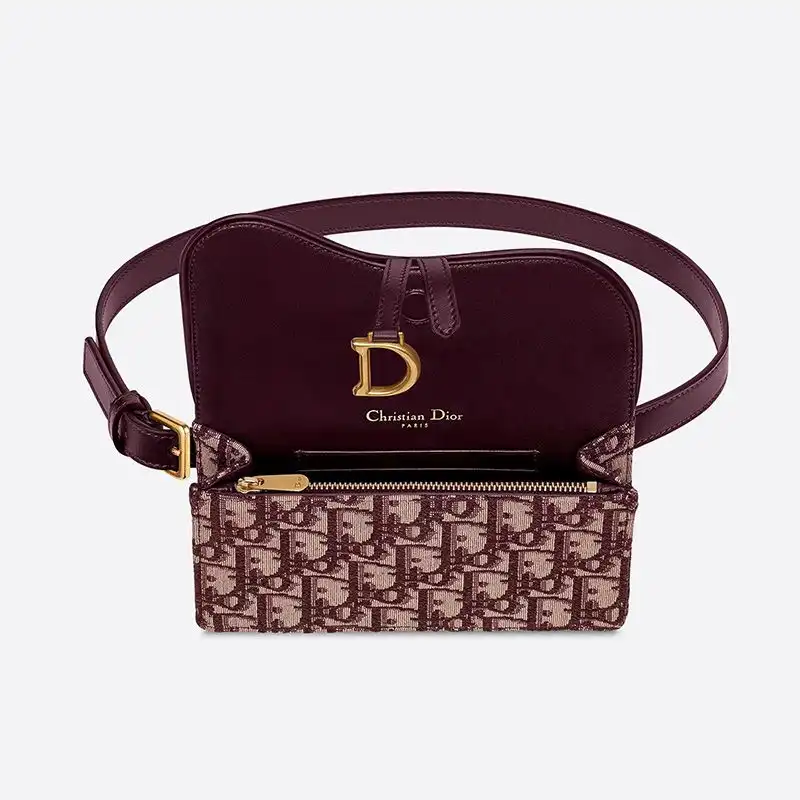 Affordable Hot Dior Saddle Belt Pouch Oblique Motif Canvas Burgundy