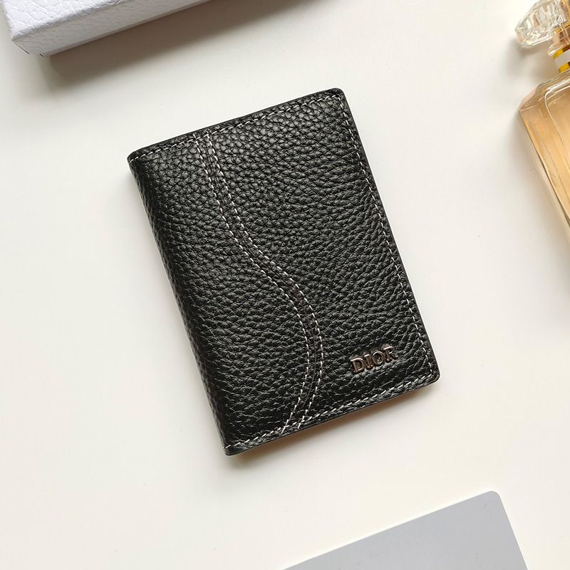 Dior Saddle Bi-Fold Card Holder Grained Calfskin Black Hot Sale