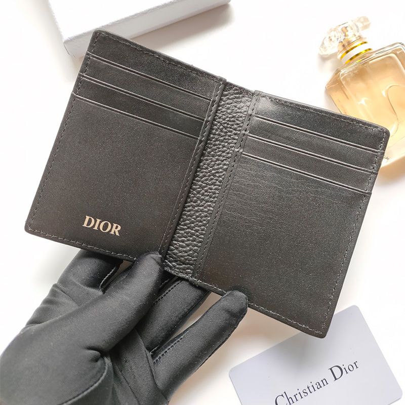 Dior Saddle Bi-Fold Card Holder Grained Calfskin Black