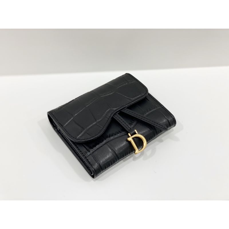 Dior Saddle Card Holder Crocodile-Embossed Calfskin Black Hot Sale