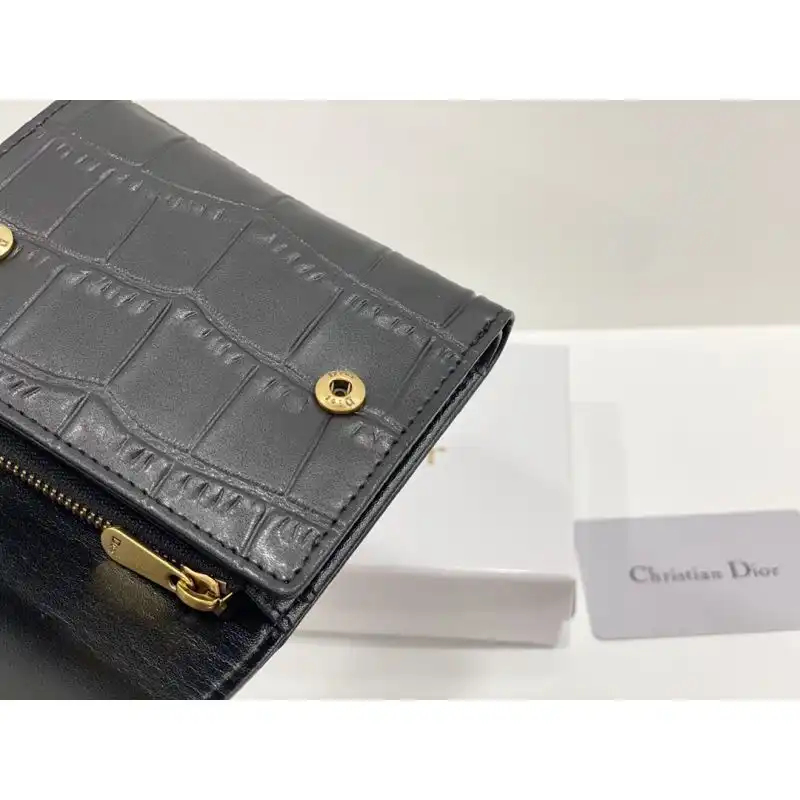 Affordable Hot Dior Saddle Card Holder Crocodile-Embossed Calfskin Black