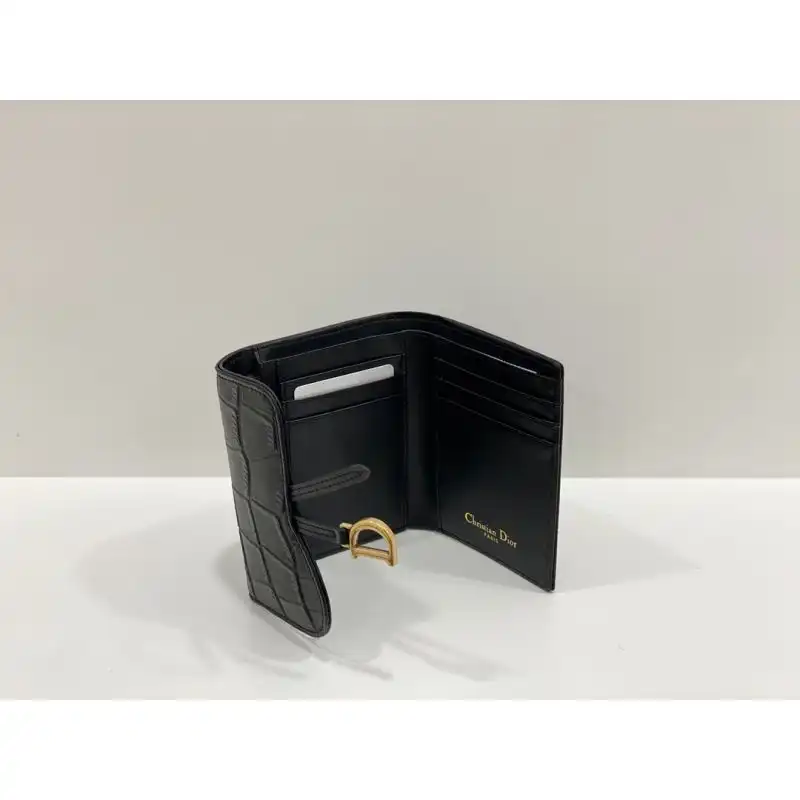 Affordable Hot Dior Saddle Card Holder Crocodile-Embossed Calfskin Black