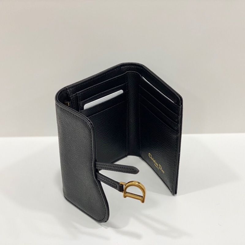 Dior Saddle Card Holder Grained Calfskin Black