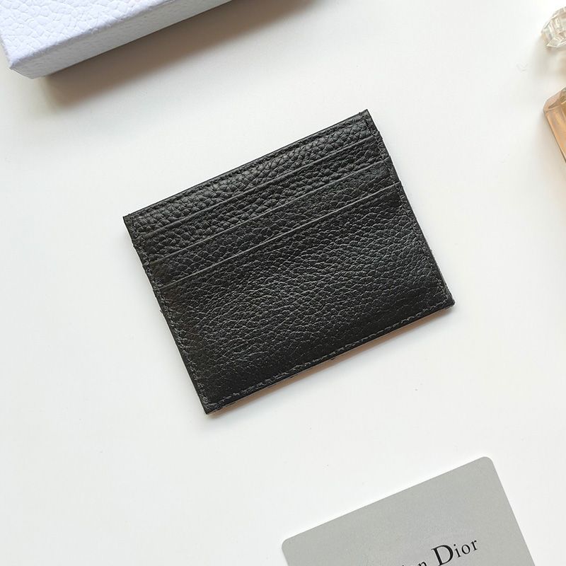 Dior Saddle Contour Card Holder Grained Calfskin Black Hot Sale