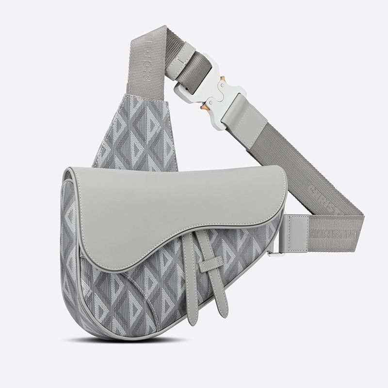 Hot Dior Saddle Crossbody CD Diamond Motif Canvas Grey