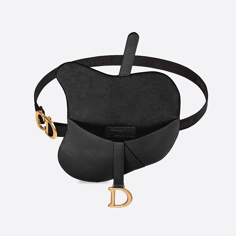 Hot Dior Saddle Flat Belt Pouch Grained Calfskin Black