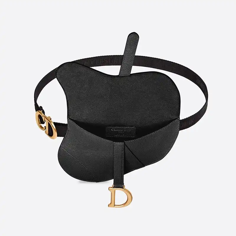 Affordable Hot Dior Saddle Flat Belt Pouch Grained Calfskin Black