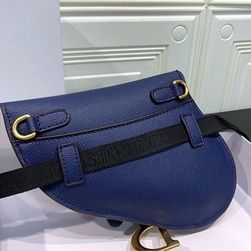 Hot Dior Saddle Flat Belt Pouch Grained Calfskin Blue