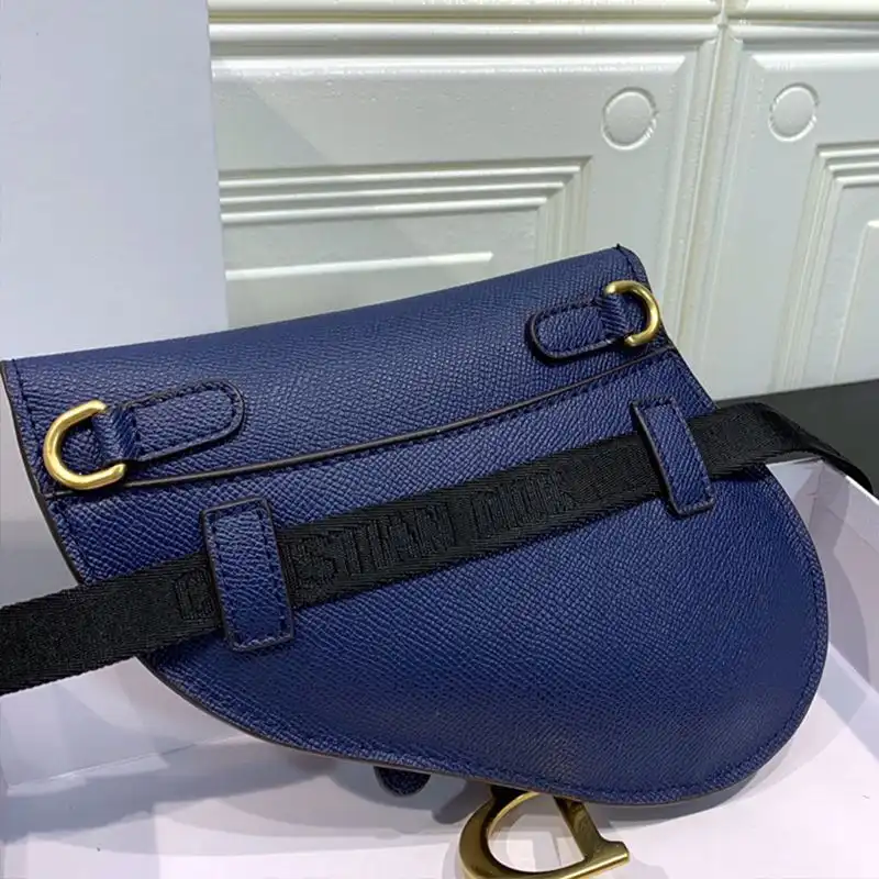 Affordable Hot Dior Saddle Flat Belt Pouch Grained Calfskin Blue