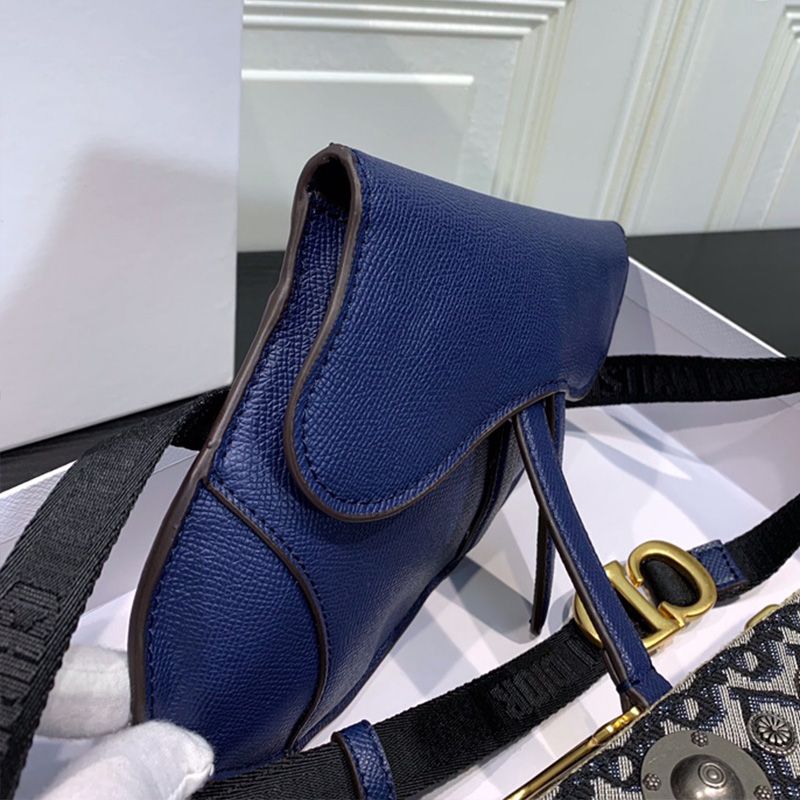 Hot Dior Saddle Flat Belt Pouch Grained Calfskin Blue