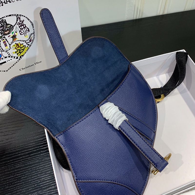 Hot Dior Saddle Flat Belt Pouch Grained Calfskin Blue