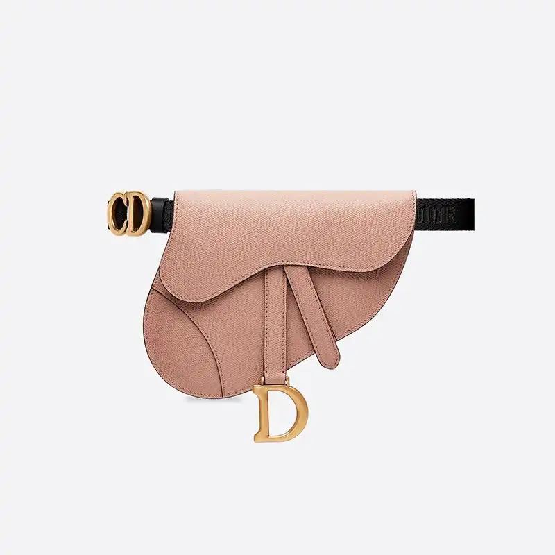 Hot Dior Saddle Flat Belt Pouch Grained Calfskin Pink