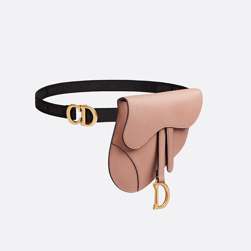 Hot Dior Saddle Flat Belt Pouch Grained Calfskin Pink