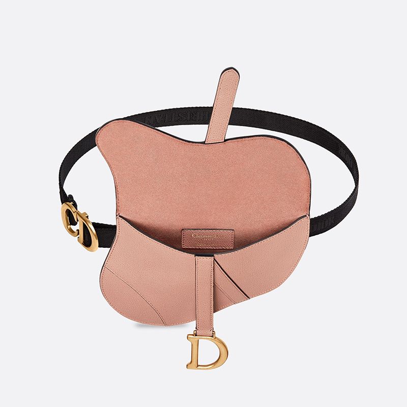 Hot Dior Saddle Flat Belt Pouch Grained Calfskin Pink