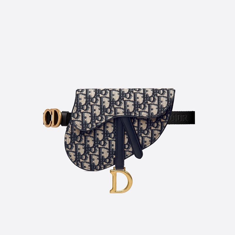 Hot Dior Saddle Flat Belt Pouch Oblique Motif Canvas Blue