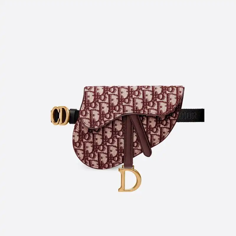 Hot Dior Saddle Flat Belt Pouch Oblique Motif Canvas Burgundy