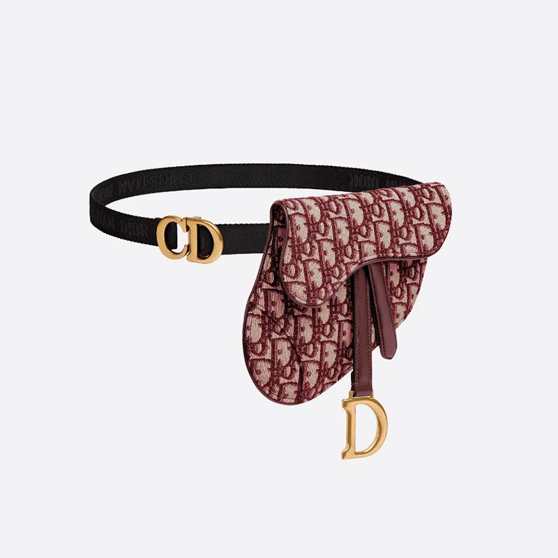 Dior Saddle Flat Belt Pouch Oblique Motif Canvas Burgundy Hot Sale