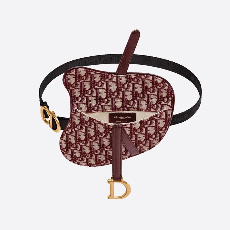 Dior Saddle Flat Belt Pouch Oblique Motif Canvas Burgundy Hot Sale