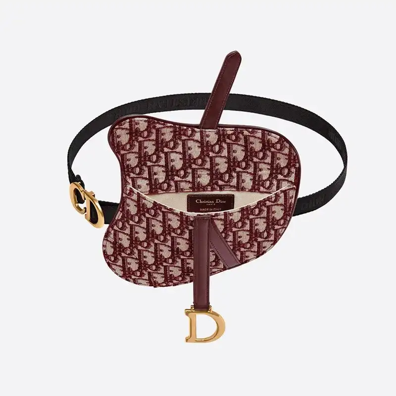 Cheap Hot Dior Saddle Flat Belt Pouch Oblique Motif Canvas Burgundy