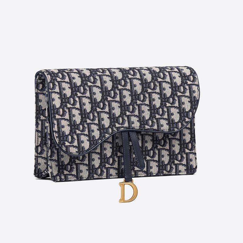 Hot Dior Saddle Pouch Oblique Motif Canvas Blue