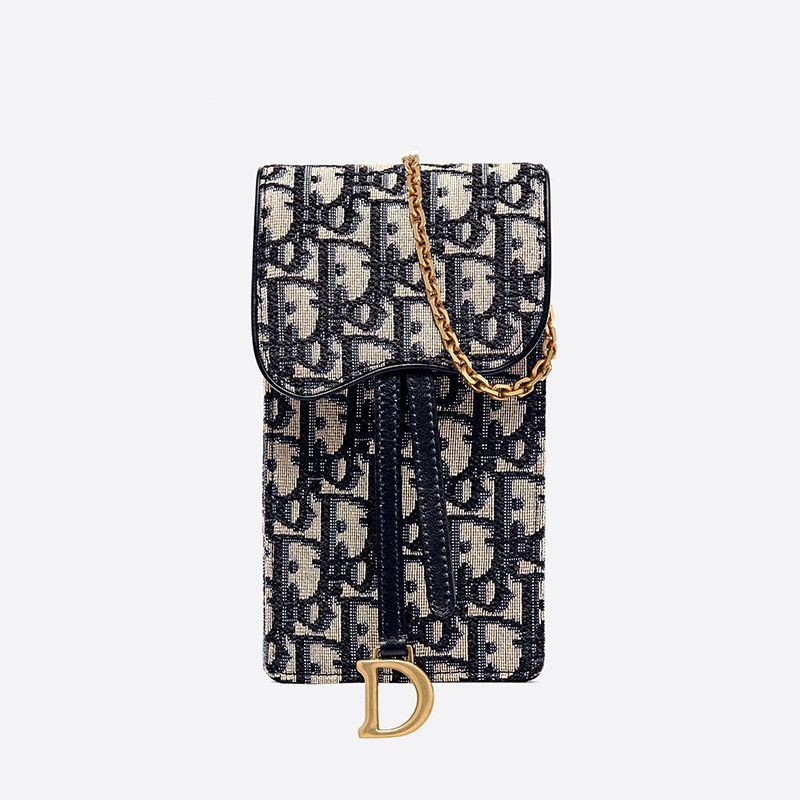 Dior Saddle Vertical Pouch Oblique Motif Canvas Blue Hot Sale