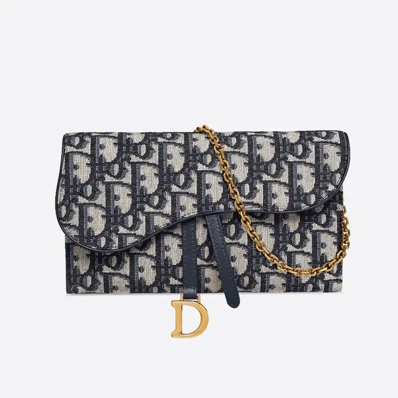 Cheap Dior Saddle Wallet Oblique Motif Canvas Blue