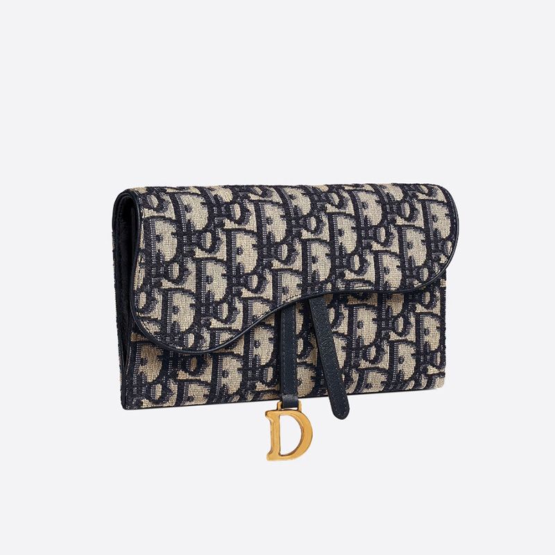 Dior Saddle Wallet Oblique Motif Canvas Blue Hot Sale