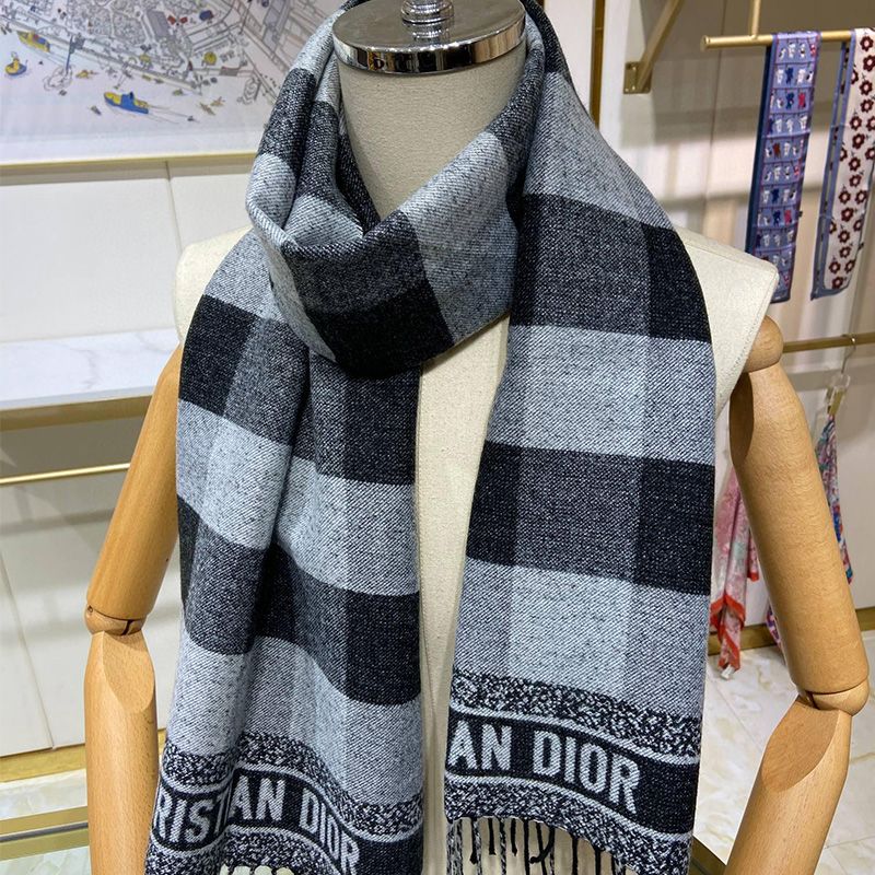 Hot Dior Scarf Check'N'Dior Motif Wool and Angora Black