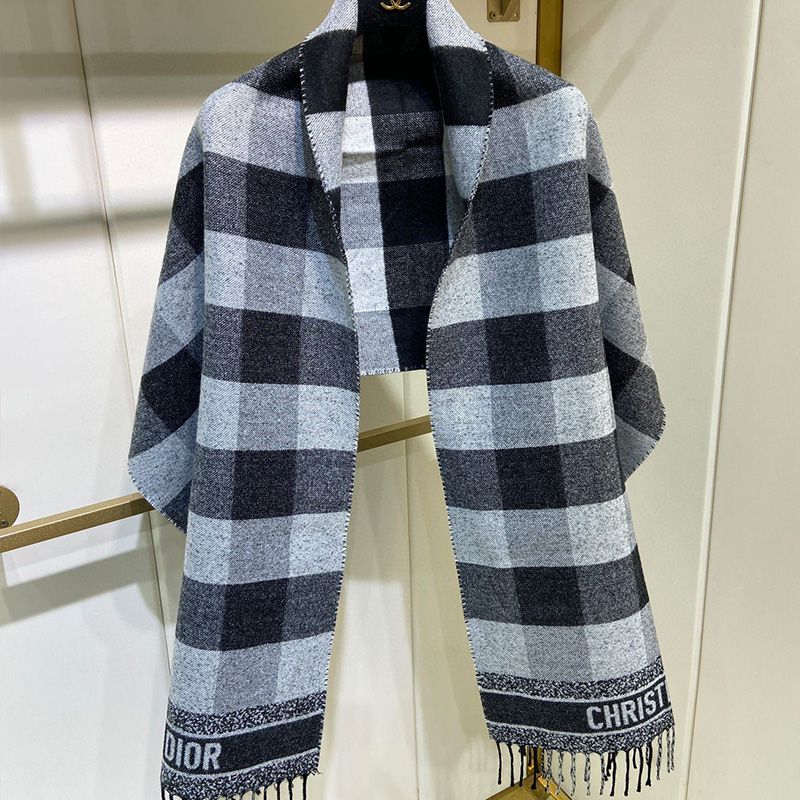 Hot Dior Scarf Check'N'Dior Motif Wool and Angora Black