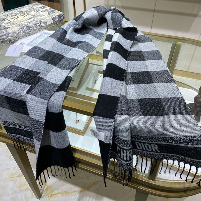 Hot Dior Scarf Check'N'Dior Motif Wool and Angora Black