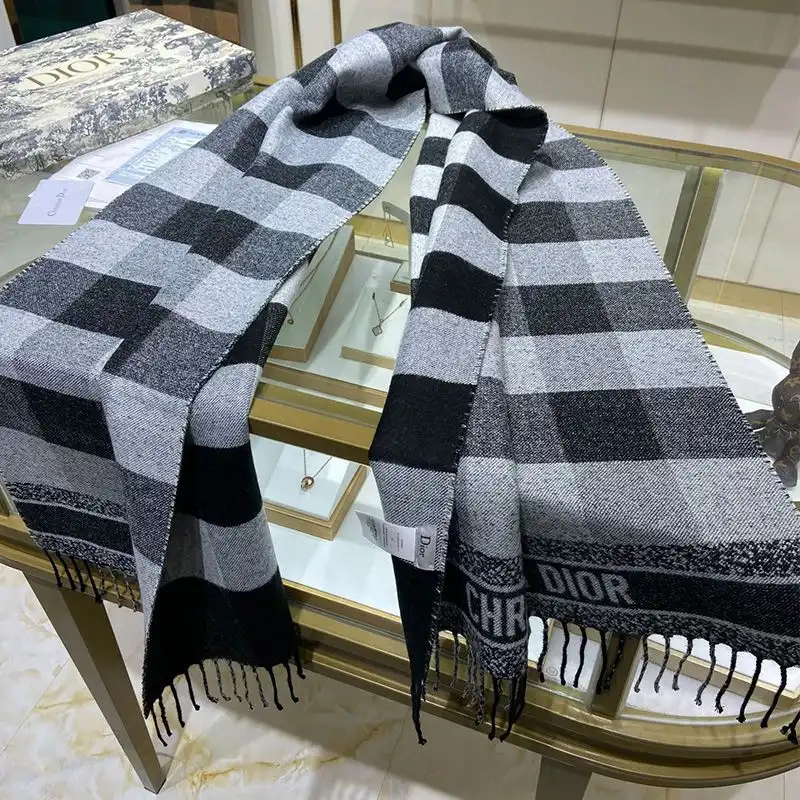 Cheap Dior Scarf Check'N'Dior Motif Wool and Angora Black