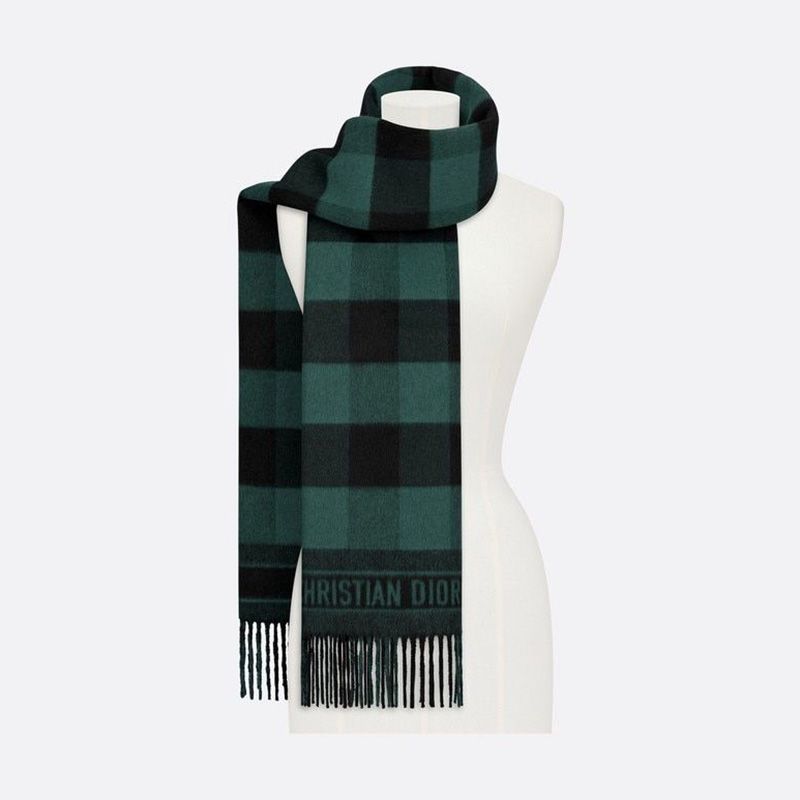 Dior Scarf Check'N'Dior Motif Wool and Angora Green Hot Sale