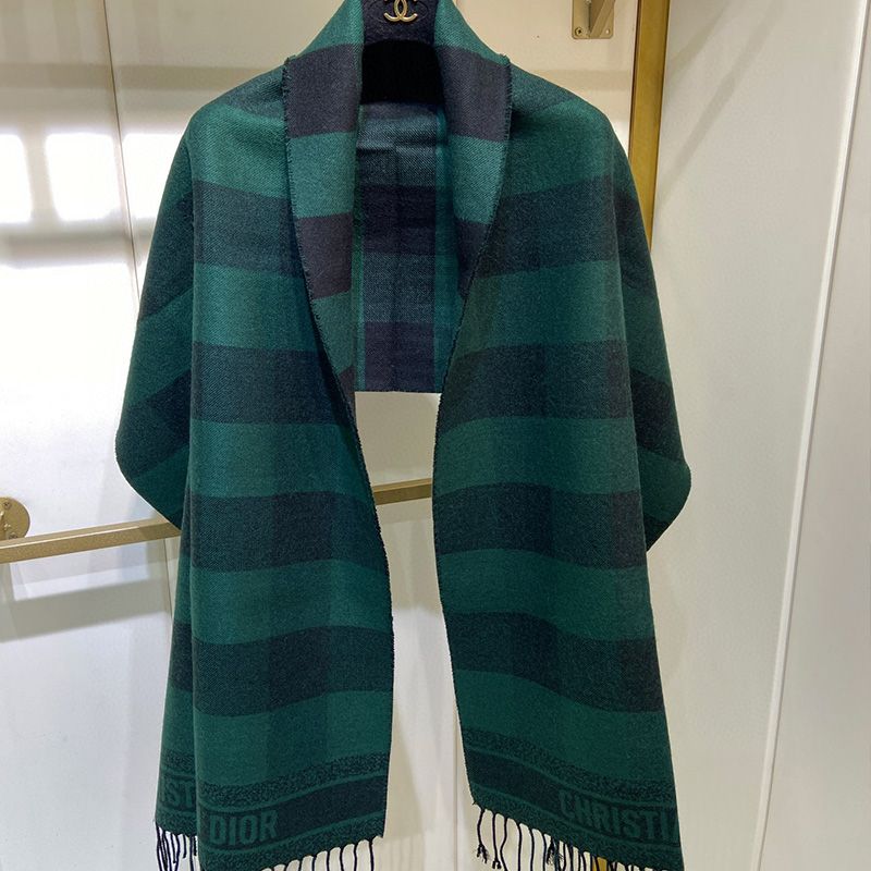 Dior Scarf Check'N'Dior Motif Wool and Angora Green Hot Sale