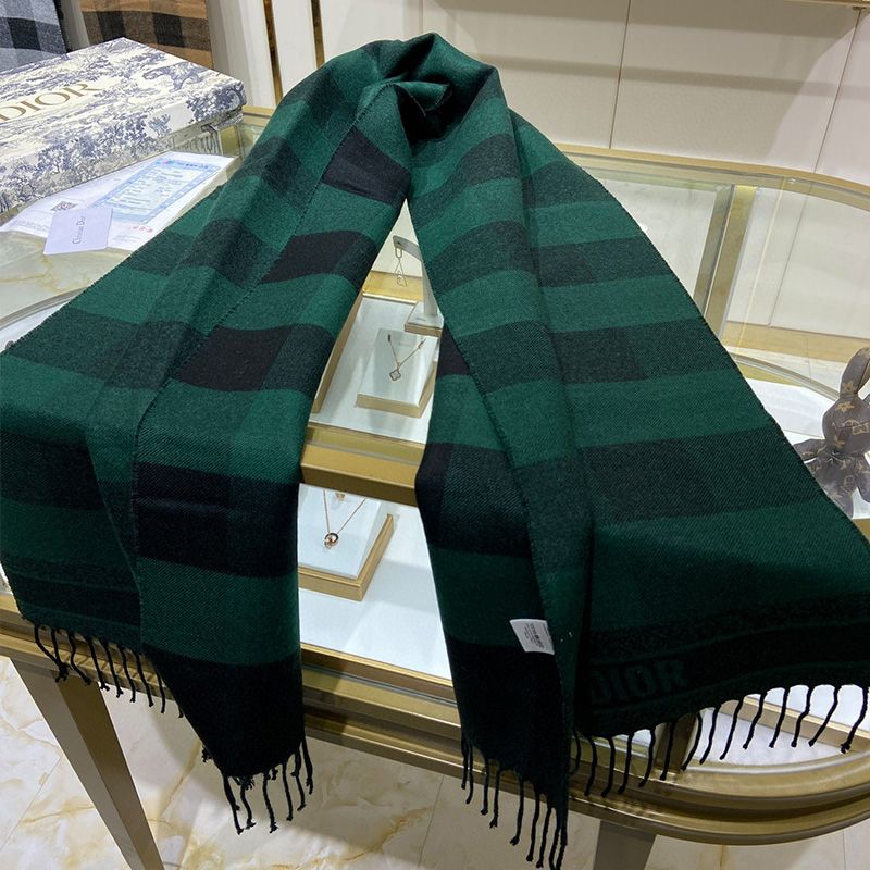 Dior Scarf Check'N'Dior Motif Wool and Angora Green Hot Sale