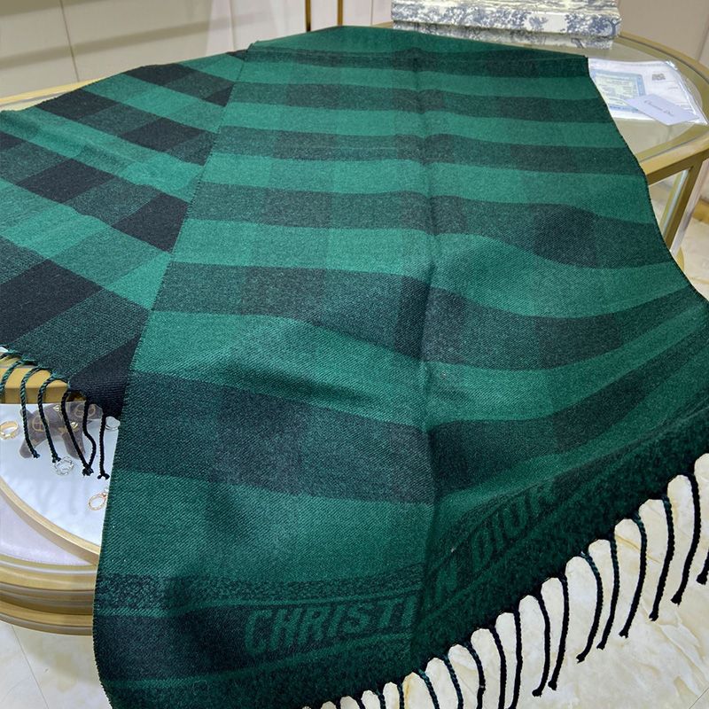 Dior Scarf Check'N'Dior Motif Wool and Angora Green Hot Sale