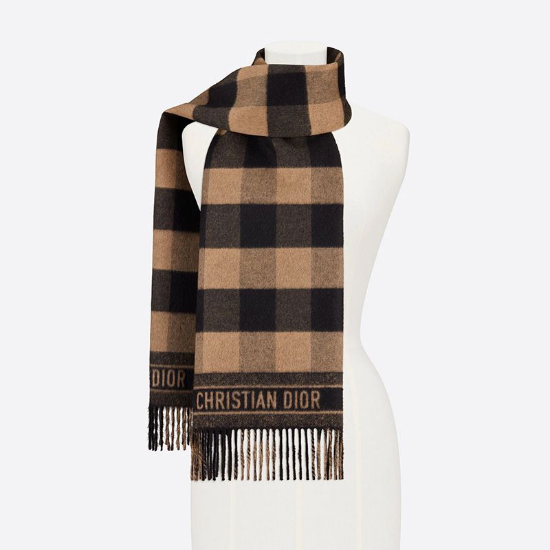 Hot Dior Scarf Check'N'Dior Motif Wool and Angora Khaki