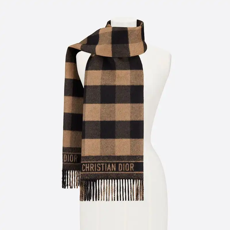 Hot Dior Scarf Check'N'Dior Motif Wool and Angora Khaki