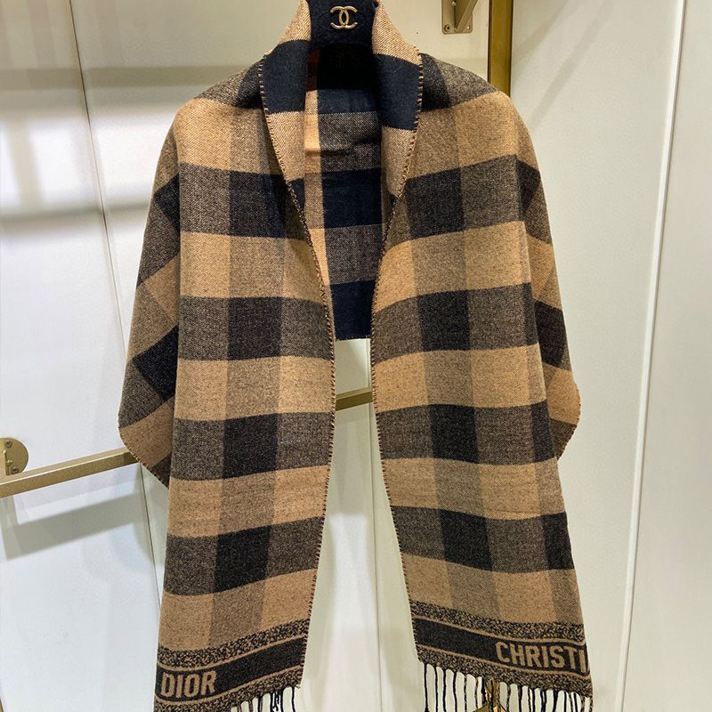 Dior Scarf Check'N'Dior Motif Wool and Angora Khaki