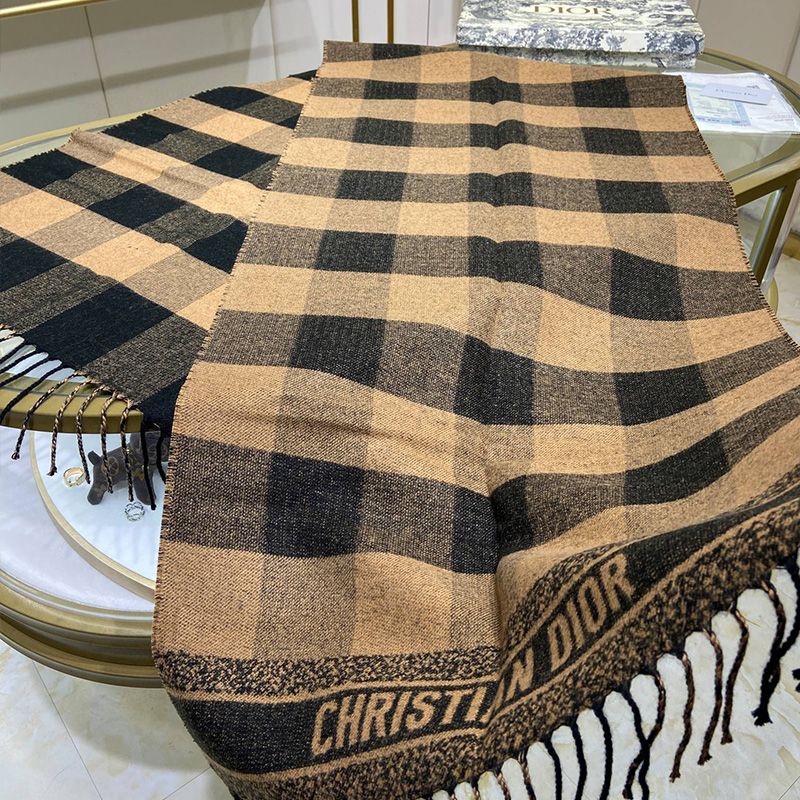 Dior Scarf Check'N'Dior Motif Wool and Angora Khaki