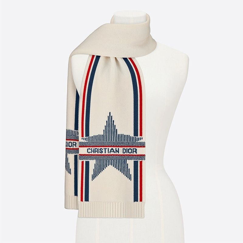 Dior Scarf DiorAlps Motif Wool and Cashmere White Hot Sale