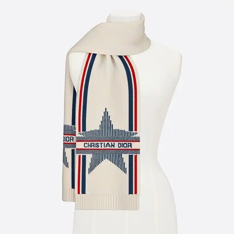 Hot Dior Scarf DiorAlps Motif Wool and Cashmere White