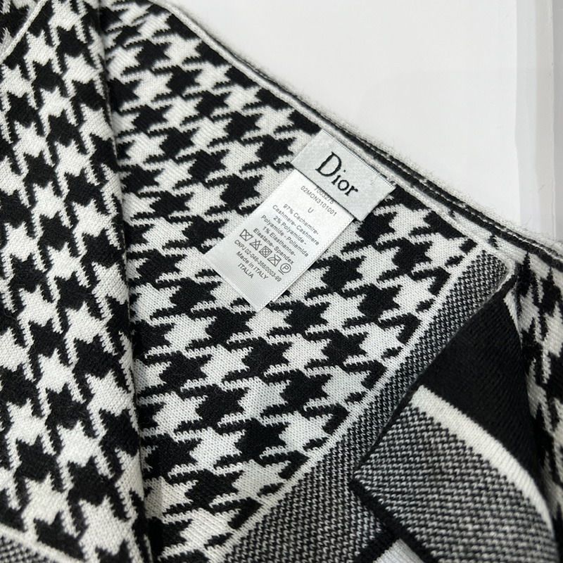 Hot Dior Scarf Micro Houndstooth Motif Cashmere Black