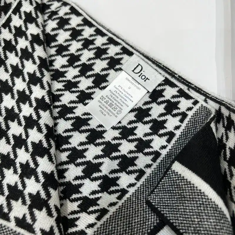 Affordable Hot Dior Scarf Micro Houndstooth Motif Cashmere Black