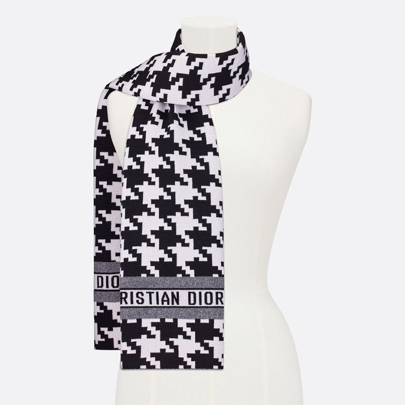 Dior Scarf Macro Houndstooth Motif Technical Cashmere and Wool Black Hot Sale