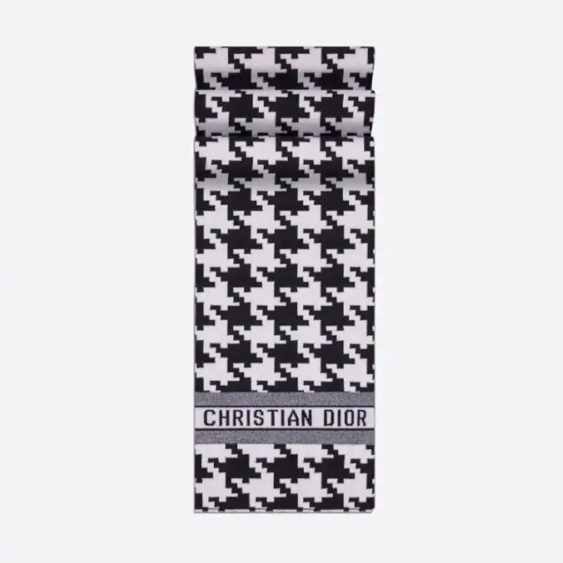 Cheap Hot Dior Scarf Macro Houndstooth Motif Technical Cashmere and Wool Black