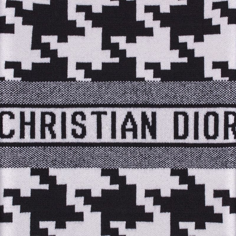 Hot Dior Scarf Macro Houndstooth Motif Technical Cashmere and Wool Black