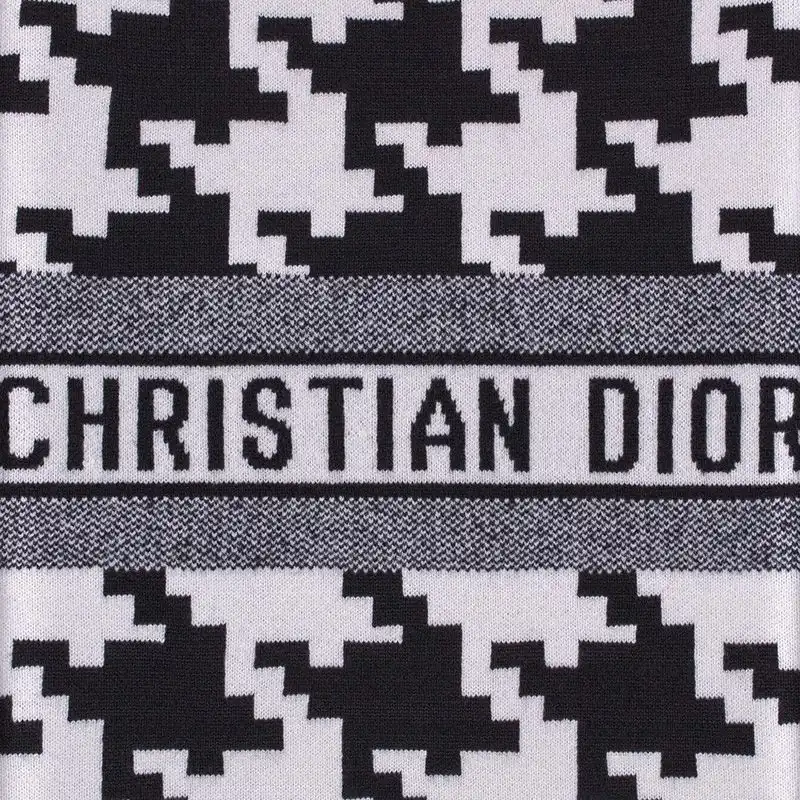 Cheap Hot Dior Scarf Macro Houndstooth Motif Technical Cashmere and Wool Black