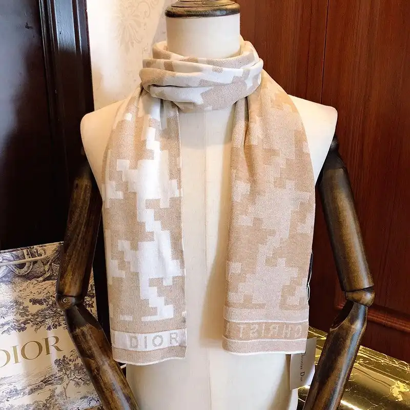 Hot Dior Scarf Macro Houndstooth Motif Technical Cashmere and Wool Khaki