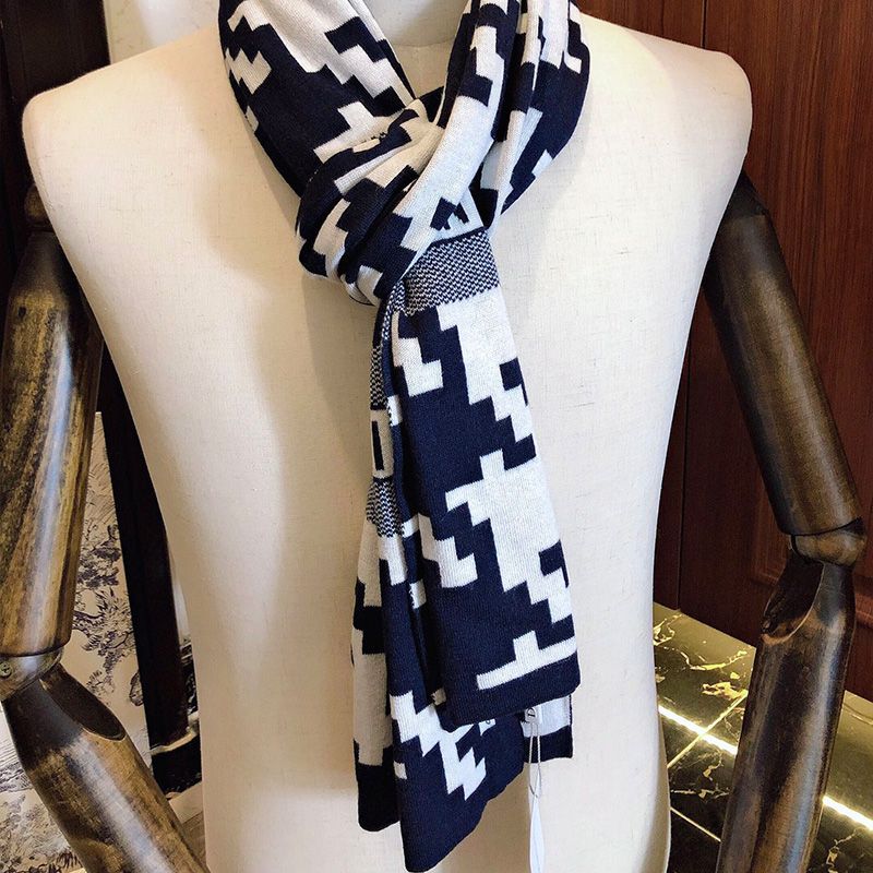 Dior Scarf Macro Houndstooth Motif Technical Cashmere and Wool Navy Blue Hot Sale