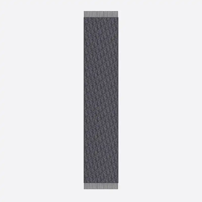 Cheap Hot Dior Scarf Oblique Motif Cashmere and Wool Grey Black